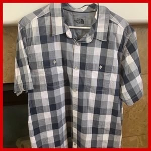The North Face black/grey/white button down shirt.